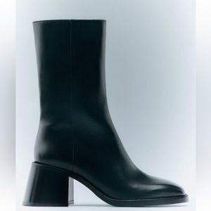 Limited Edition Zara Squared Heel Ankle Leather Boots